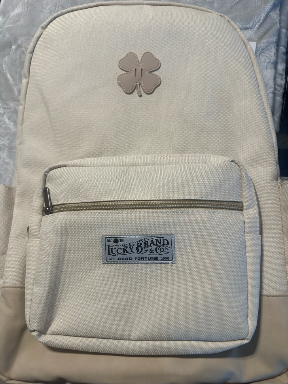 Lucky Brand Cream Canvas Backpack with Clover Accent